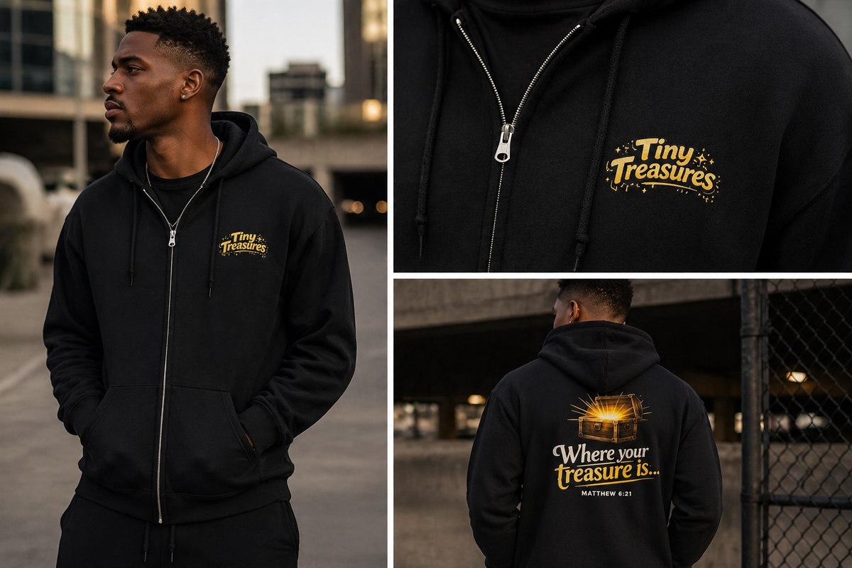 Tiny Treasures Zip Hoodie – “Where Your Treasure Is” Edition